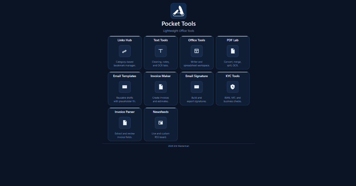 Pocket Tools Admin Tools browser-based admin toolkit 2026
